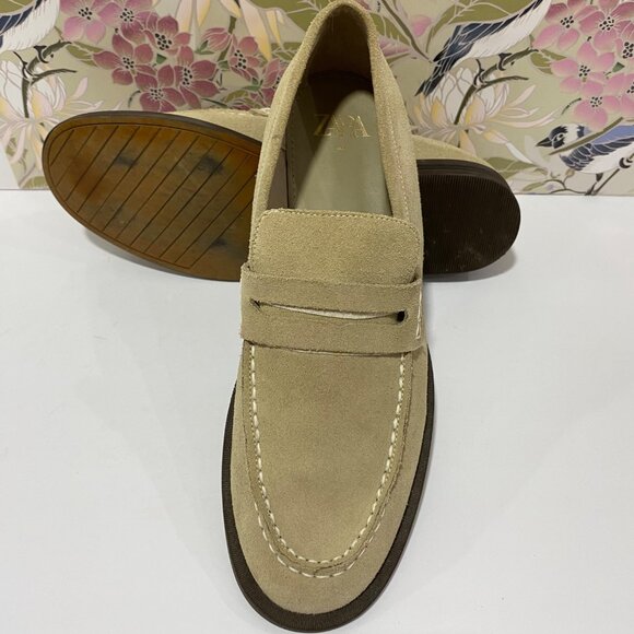 Zara Beige Suede Penny Loafers  Mens 9.5 Slip-On Design with Dual Stitching - Picture 6 of 9
